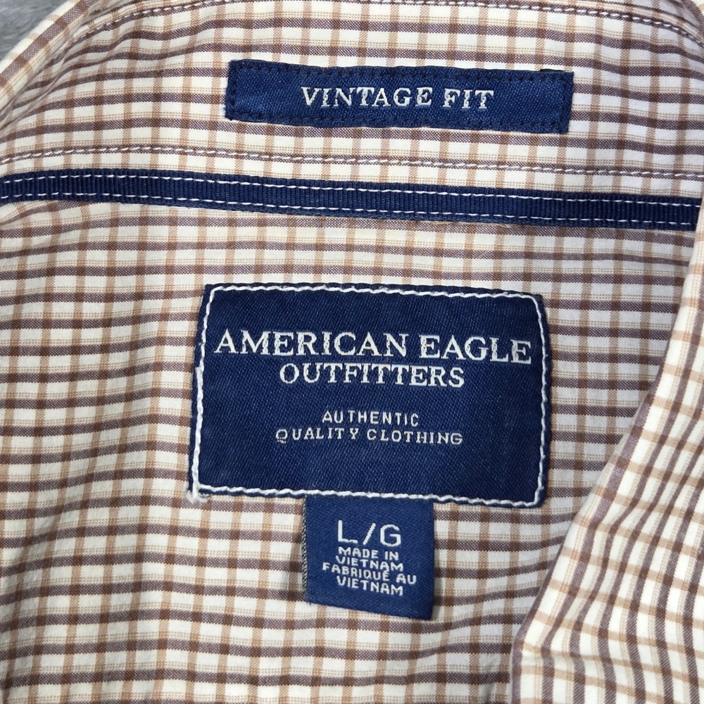 American Eagle Outfitters Mens Vintage Fit Brown Micro Check Button Down Shirt L - Picture 4 of 6